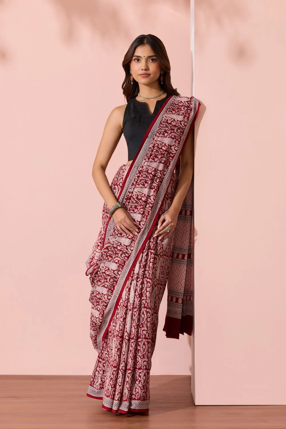 Red Bagh Block Printed Pure Cotton Sarees